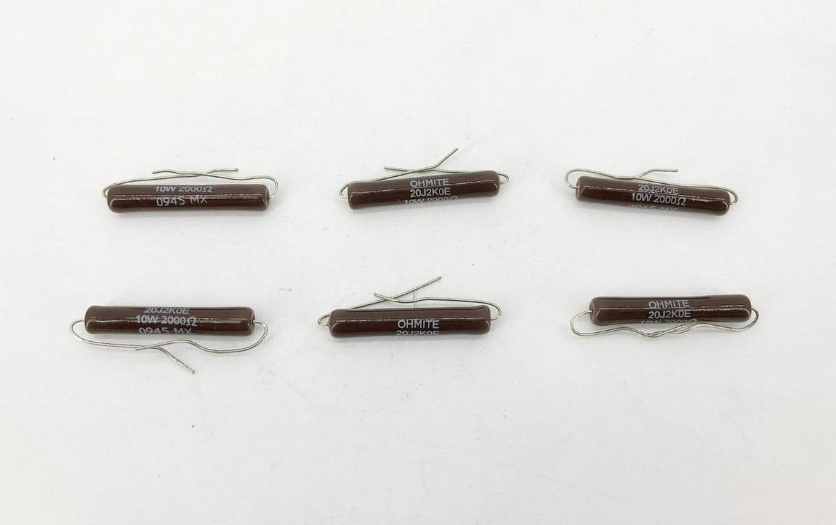 Lot of 6 New Ohmite 20J2K0E Axial Resistor 10W 2K OHM