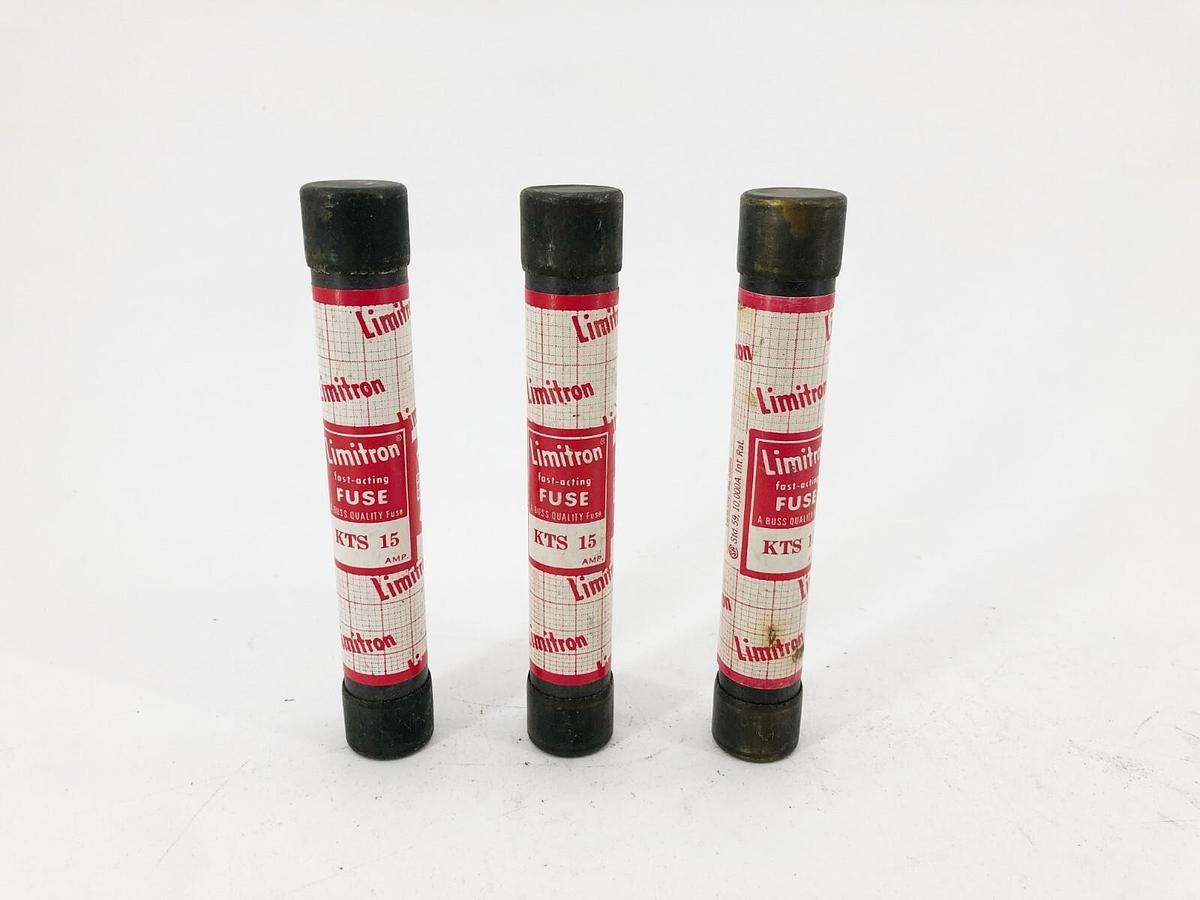 Used Lot of 3 Limitron KTS 15 Fast-Acting Fuses 15A 600V Class K1