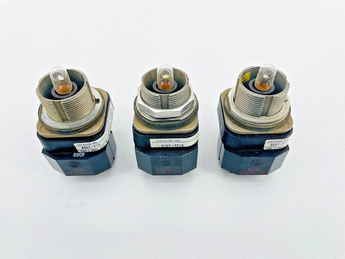 Used Lot of 3 Allen Bradley 800T-P16 Push Button 1NO 1NC 120V Ser N w/Bulb, no lens