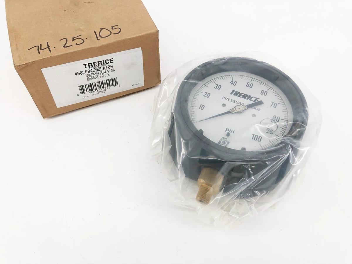 New Trerice 450LFB4502LA100 Process Gauge 450LFB 4.5" 100psi 1/4" NPT Lower