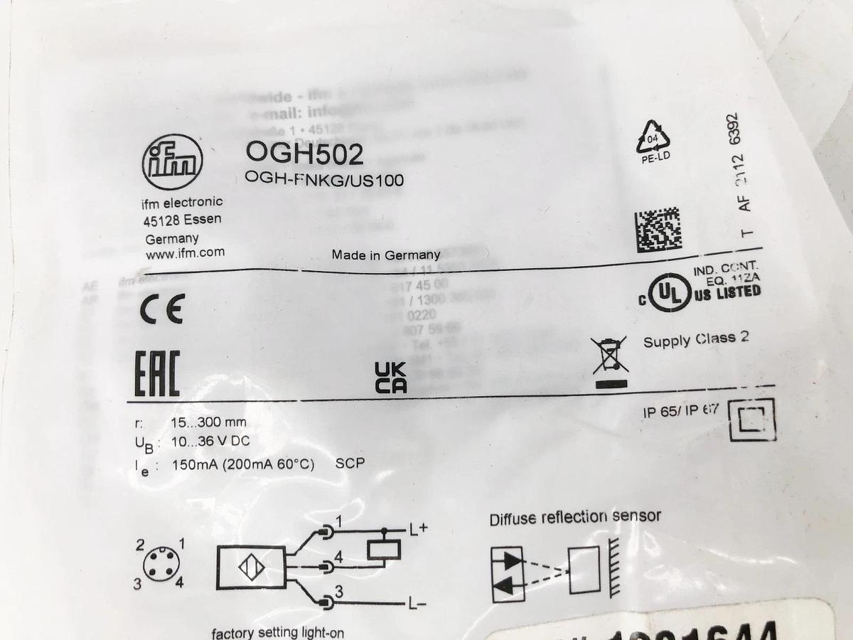New IFM OGH502 Photoelectric Sensor 10-36VDC Range 15-300mm