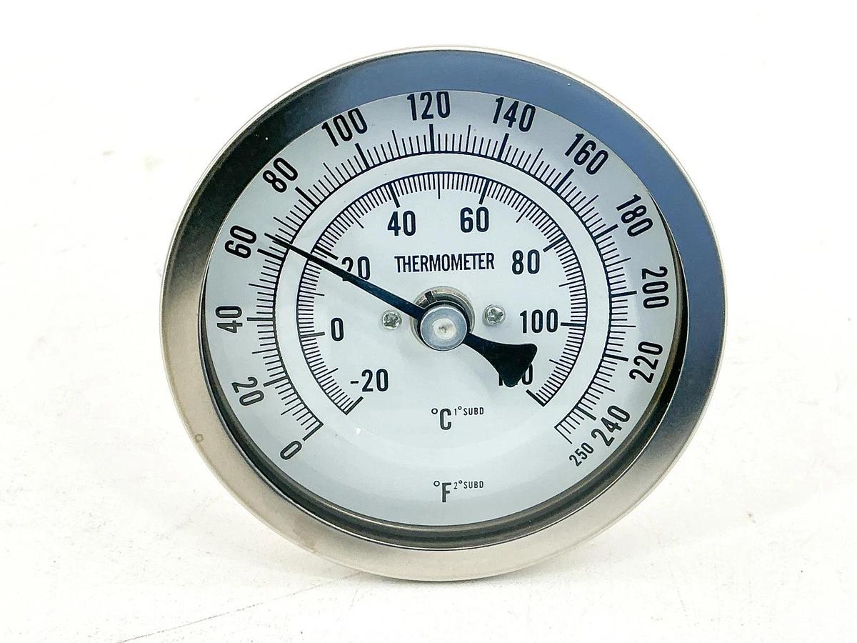 New 1NFY6Bimetal Thermometer 0-250F 3-1/2" Face 4" Stem