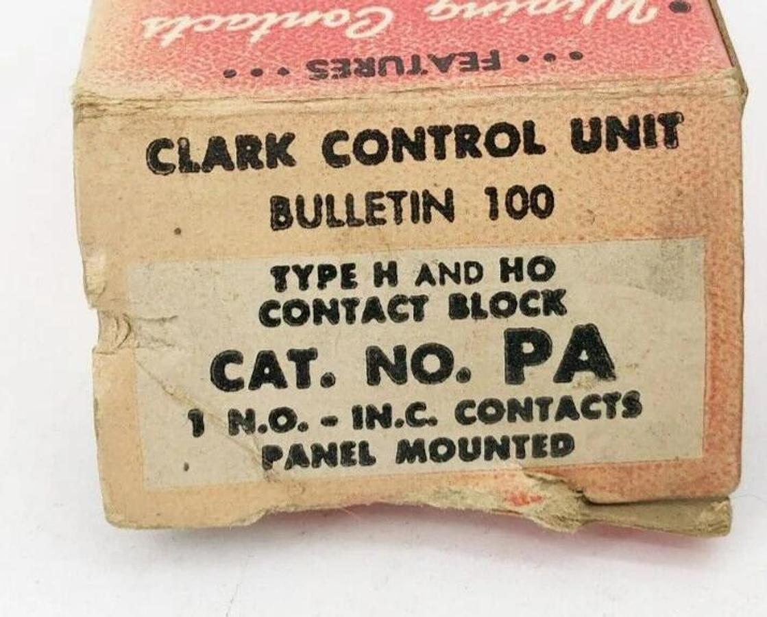 New Clark PA Type H And HO Contact Block 1NO/1NC 600VAC