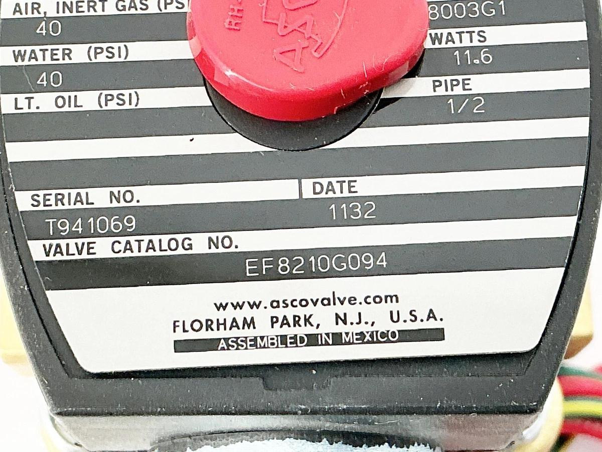 New Asco EF8210G094 24VDC Solenoid Valve 40PSI 1/2" Pipe 11.6W - No Box