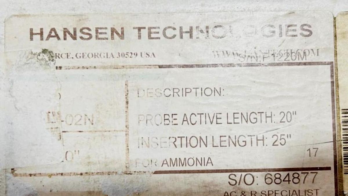 New Hansen Technologies LP-02N Refrigerant Level Sensor for Ammonia 20" Probe