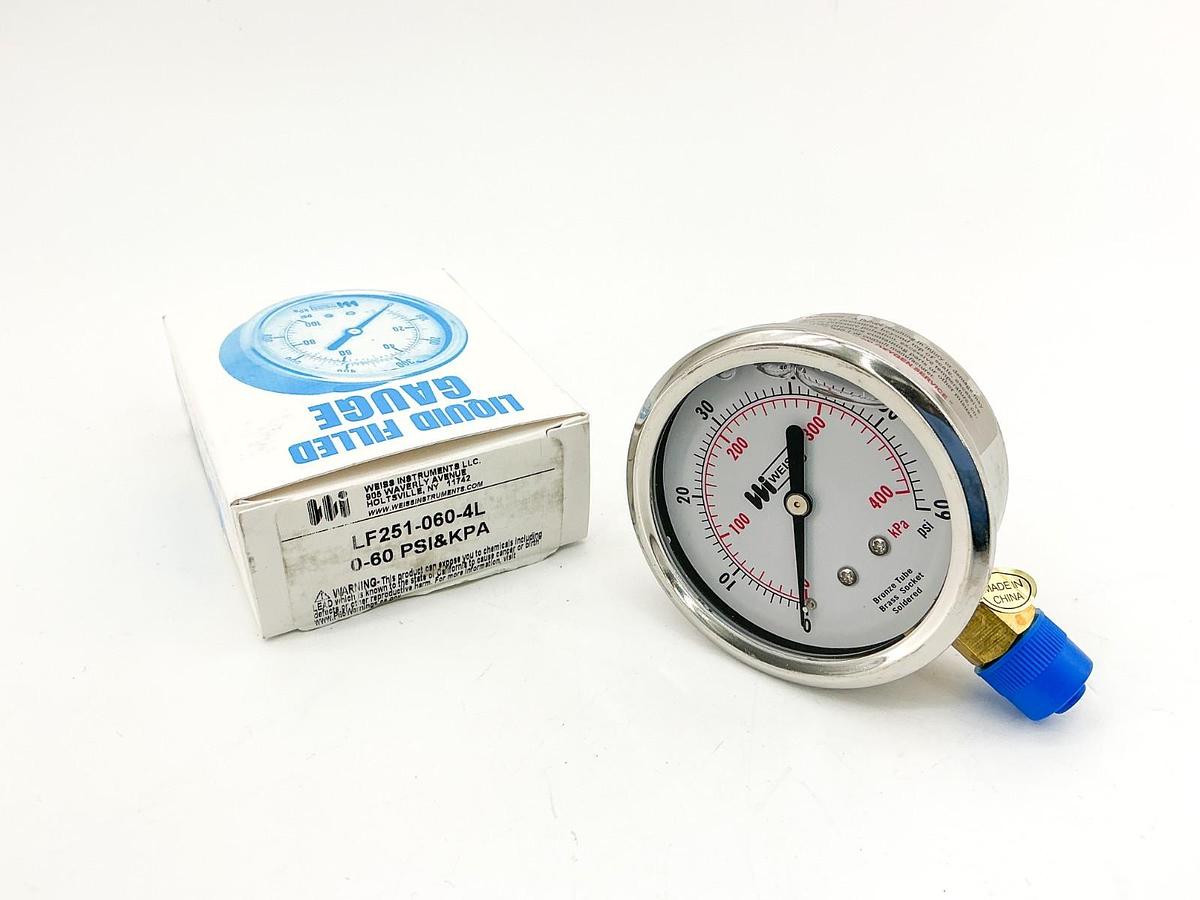 New Weiss LF251-060-4L Pressure Gauge 0-60PSI 1/4" NPT 2.5" Face