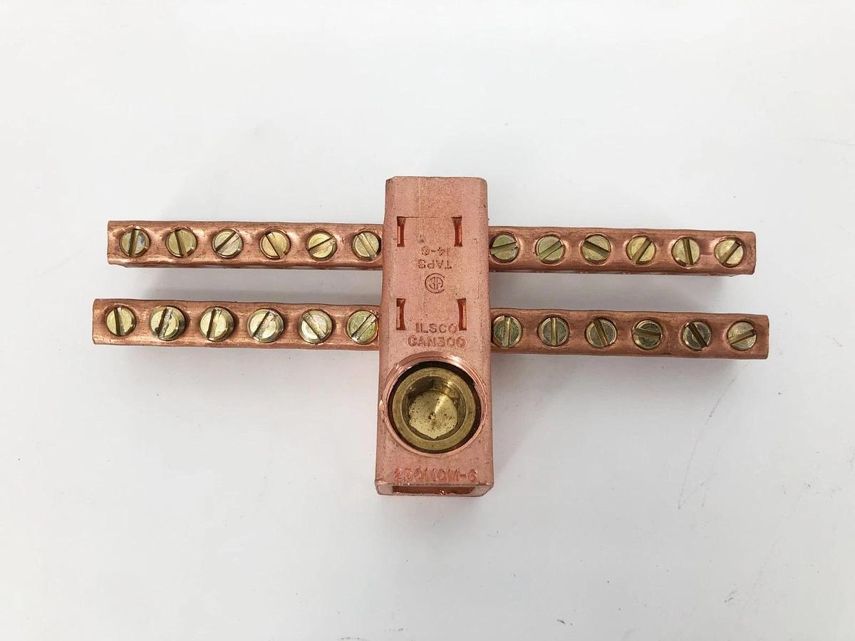 Used Ilsco CAN-300 Copper Neutral Bar Conductor 250-6 Main 14-6 AWG 24 Ports