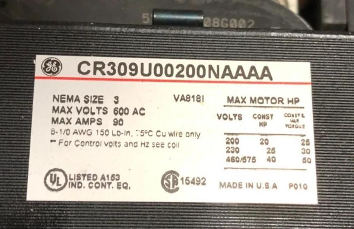 New General Electric CR309U00200NAAAA Reversing Starter 120V Coil Size 3
