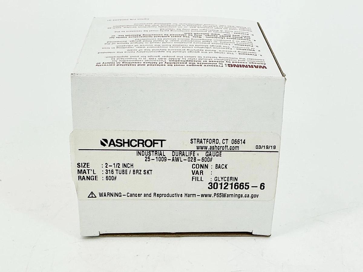 New Ashcroft 25-1009-AWL-02B-600# Pressure Gauge 0-600PSI 2.5" Face 1/4" NPT