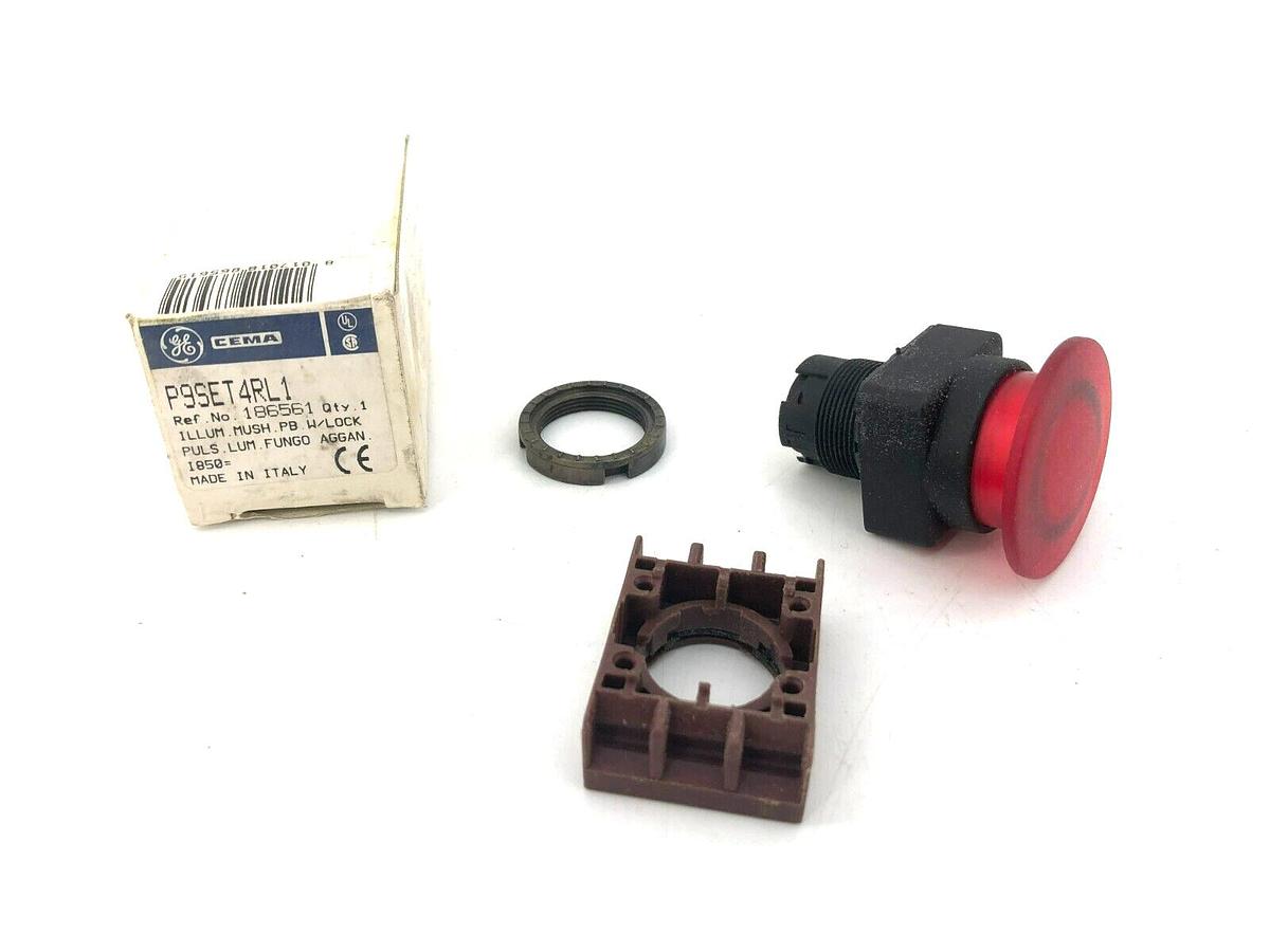 New GE General Electric P9SET4RL1 Mushroom Pushbutton