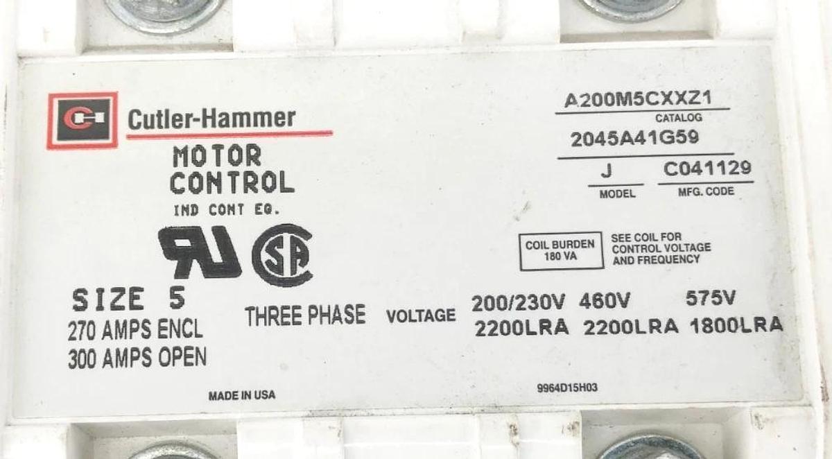 New Cutler-Hammer A200M5CXXZ1 Motor Control Size 5 270A 480/440VAC- No Box