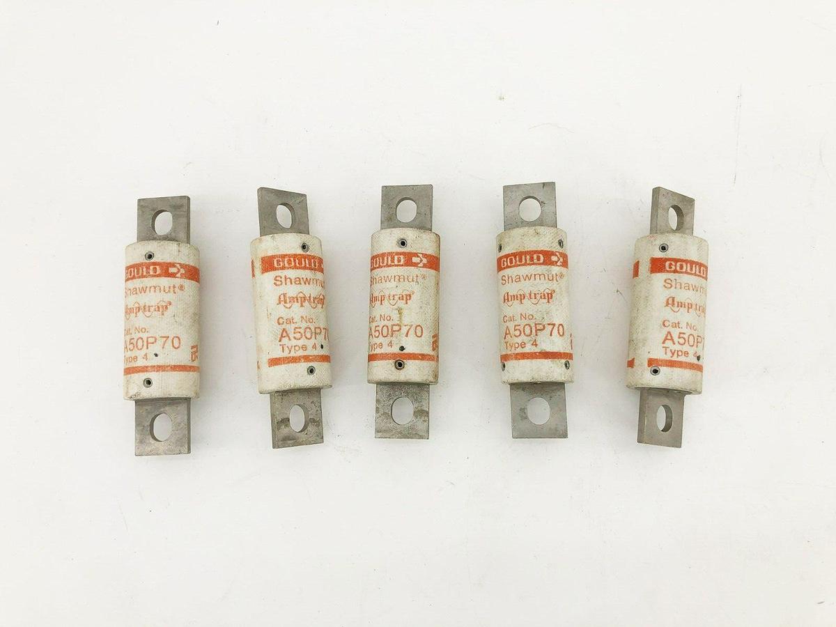 Lot of 5 New Gould Shawmut A50P70 Fuses 70A 500V Type 4 Form 101