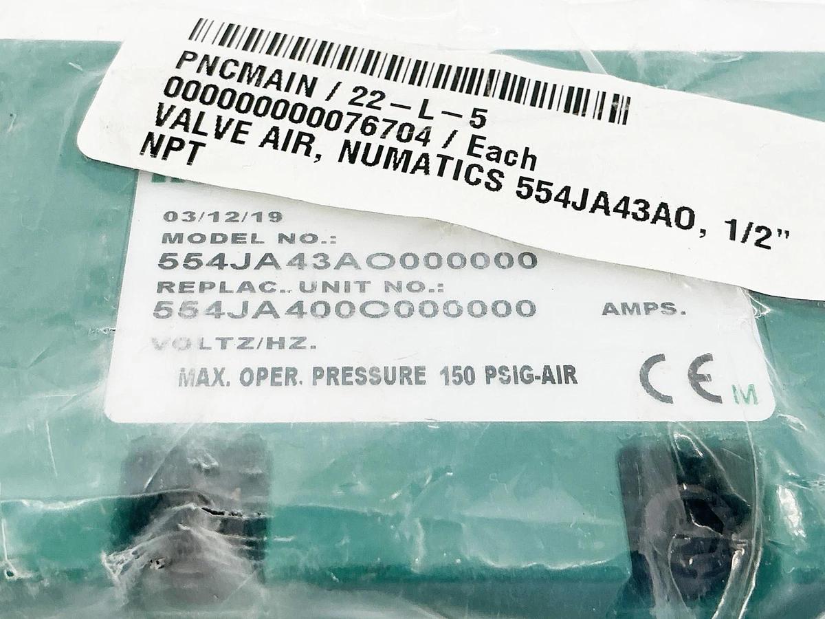 New Numatics 554JA43AO000000 Solenoid Valve 150PSIG