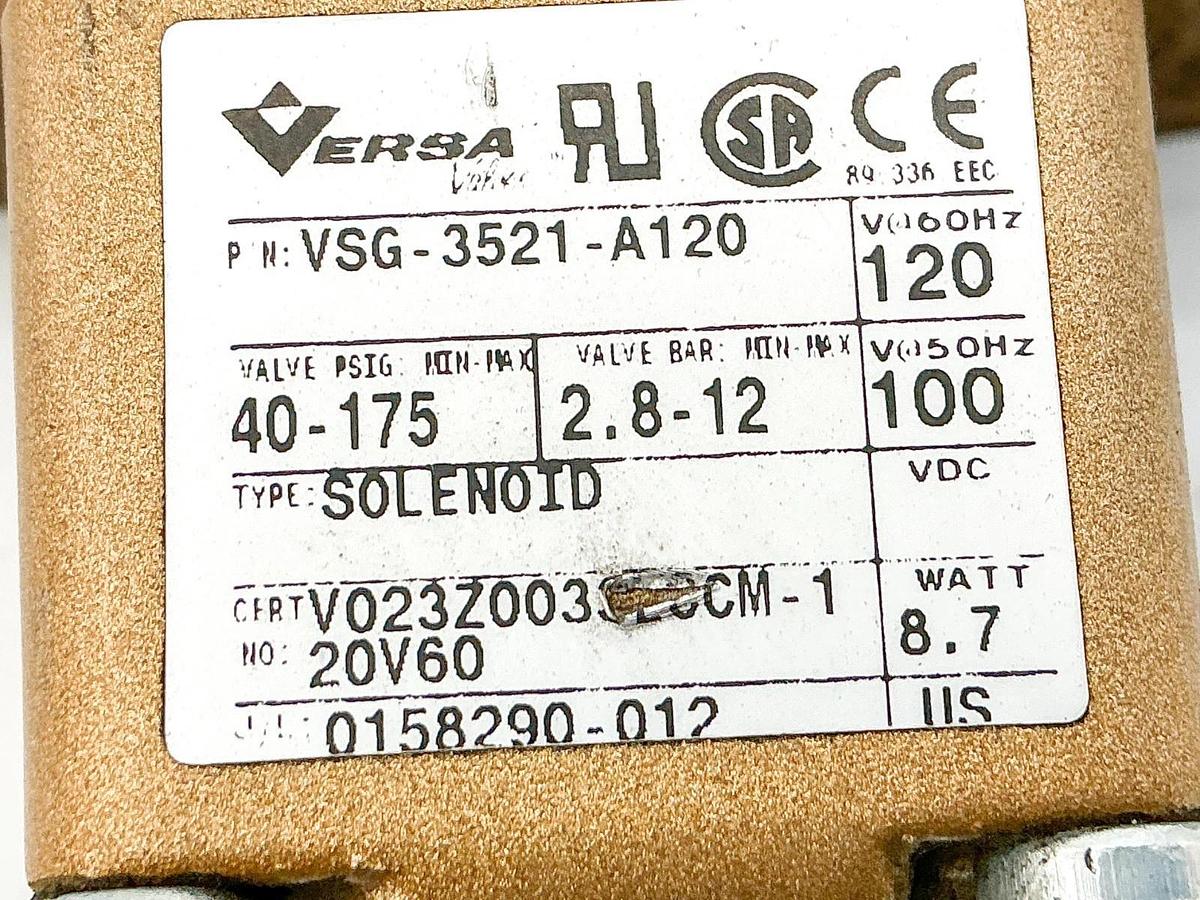 Used Versa VSG-3521-A120 Pneumatic Directional Valve 120V 40-175PSI 8.7W