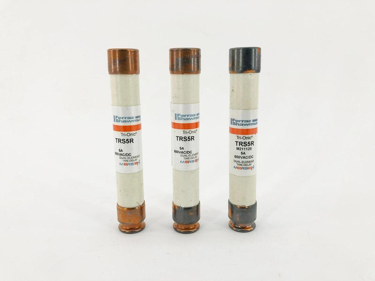 Lot of 3 New Ferraz Shawmut TRS5R Time Delay Fuses 5A 600VAC/DC