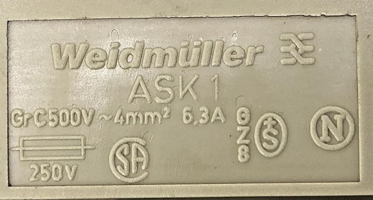 Used Lot of 6 Weidmuller ASK-1 Fuse Holding Terminal Block 6.3A 250V ASK1