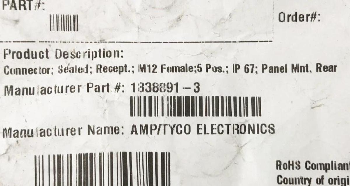 New AMP Tyco Electronics 1838891-3 M12 Female Panel Mount Connector - No Box