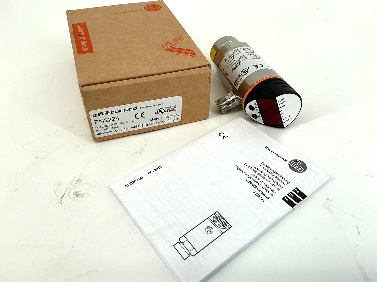 New IFM Efector PN2224 Pressure Sensor 1/4"NPT Port Size 18-32VDC 1088PSI