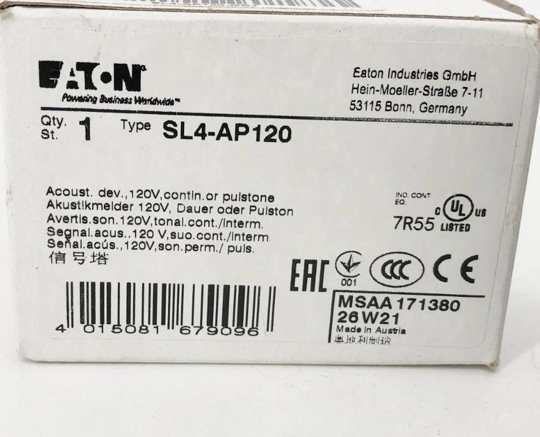 New Eaton SL4-AP120 Tower Light Sounder Tier 110/120V Continuous or Pulse 20PY96