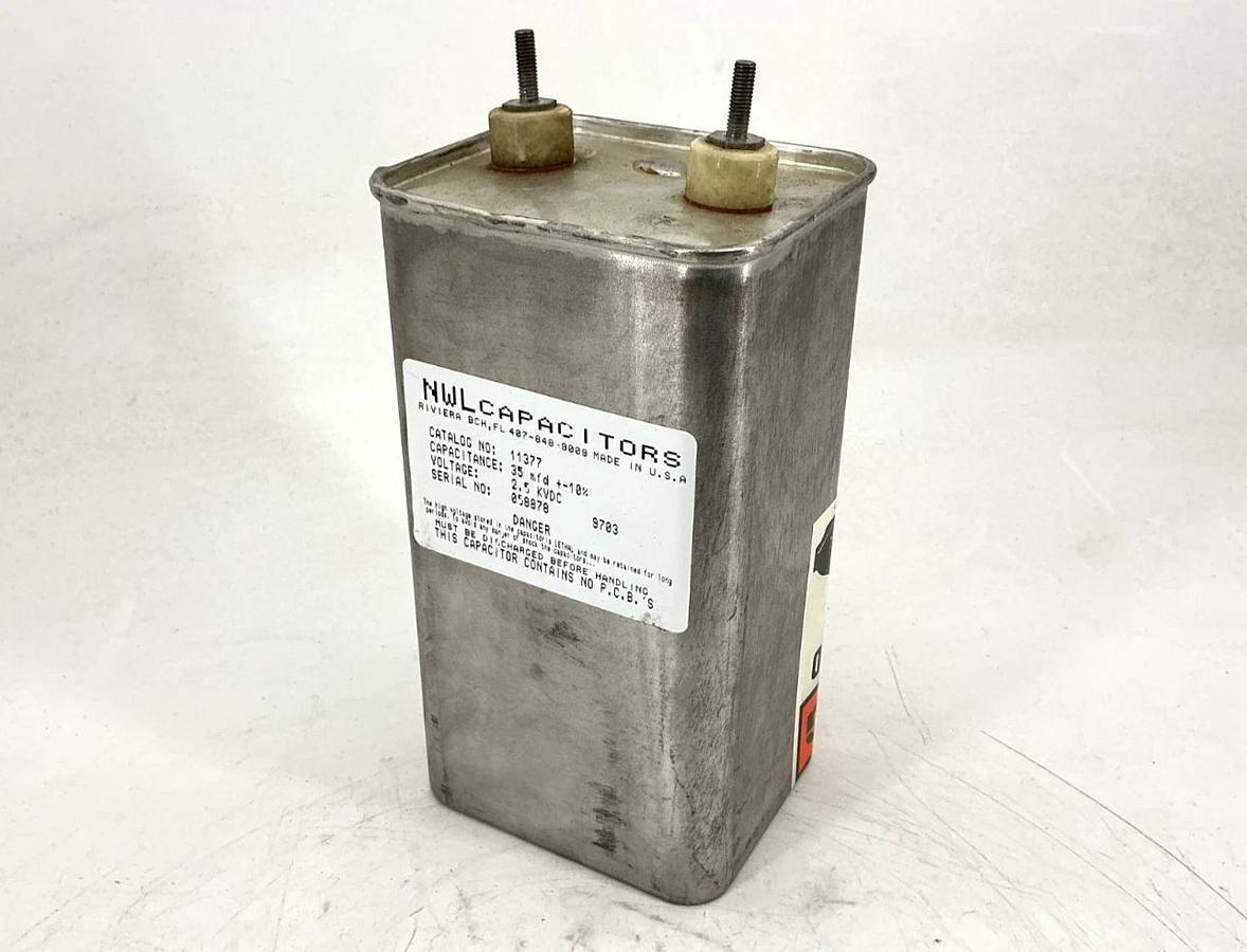 Used NWL Capacitors 11377 Capacitator Capacitance: 35mfd+-10% Voltage: 2.5KVDC