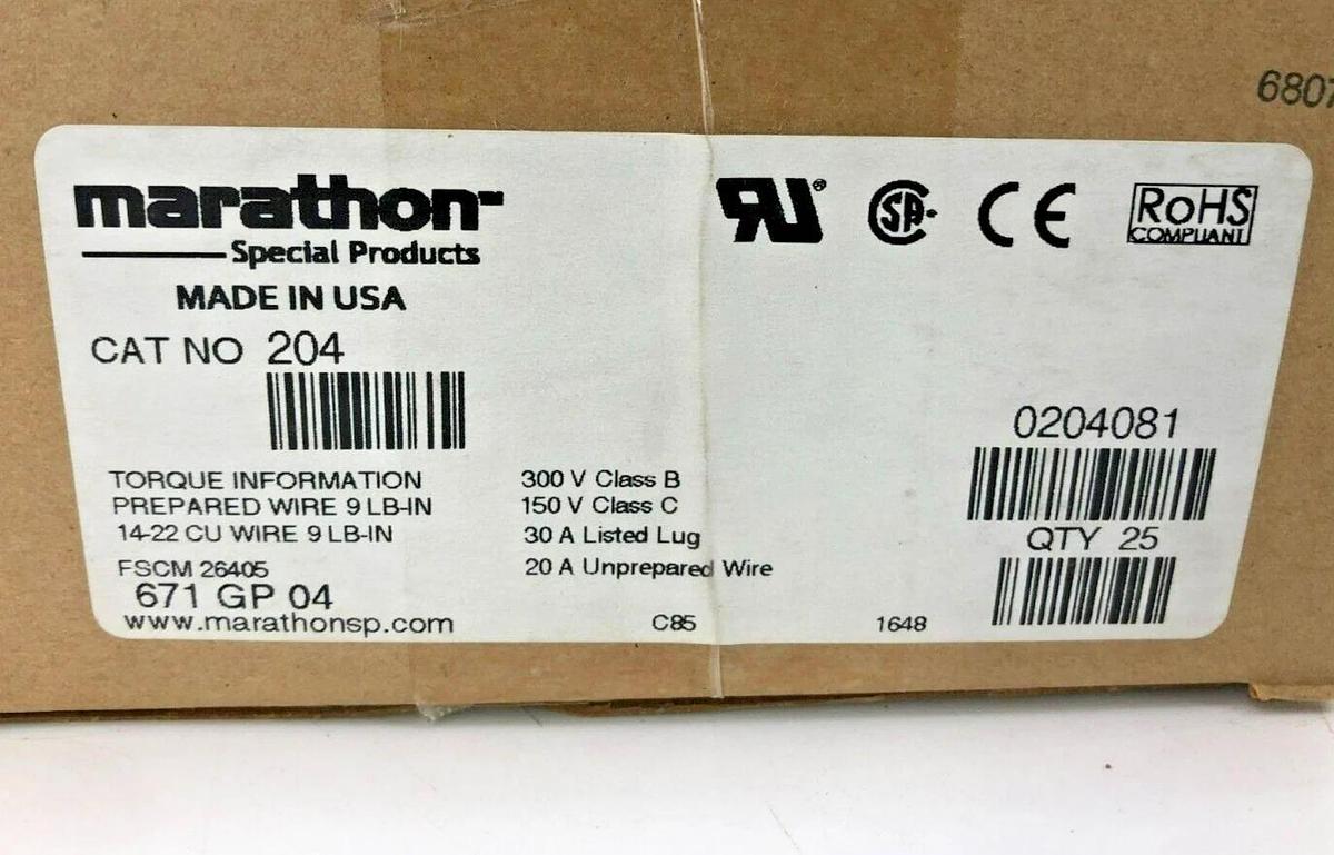 New Marathon 671 GP 04 Terminal Block 2 Row 4-Pos. 20A Cat. No. 204 - Box of 25