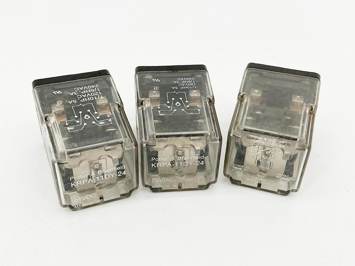 New Lot of 3 Potter Brumfield KRPA-11DY-24 Relay 24V 1/10HP 5A - No Box