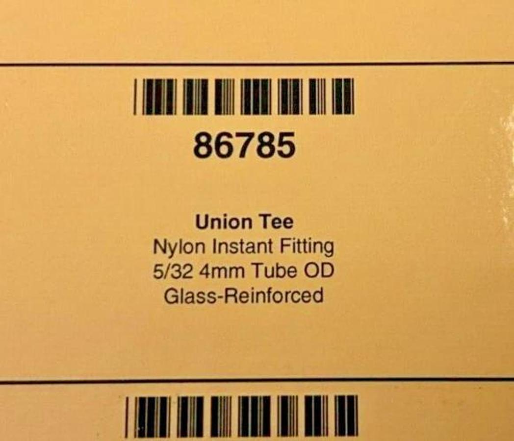 Lot of 7 New Lawson 86785 Union Tees, 5/32" 4mm Tube OD, Glass Reinforced Nylon