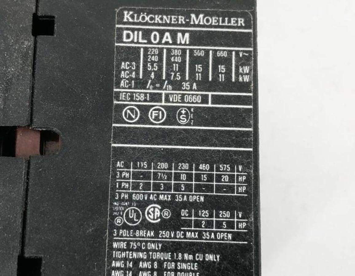 New Klockner-Moeller DIL 0 A M Contactor 24VDC 50/60Hz 35A