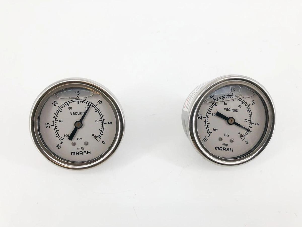 Lot of 2 New Marsh / Bellofram J6405P Gauges 63MM SEVB-C 1/4 NPT 0/30 INHG