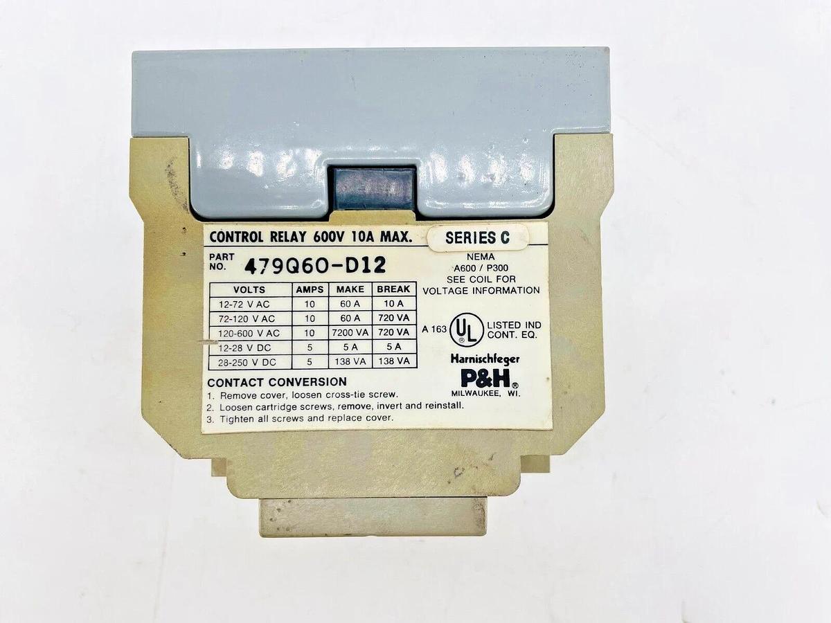 New P&H 479Q60-D12 Control Relay 600V 10A 8P 200-208V Coil 479Q60D12