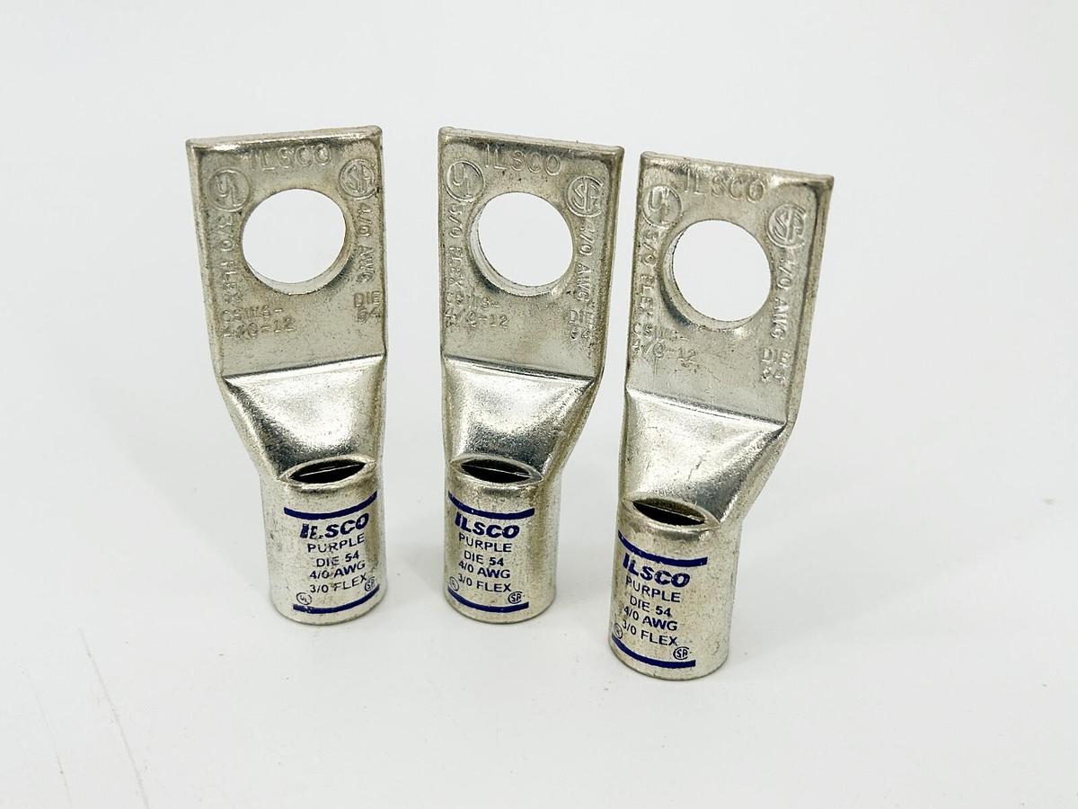 New Lot of 3 Ilsco CSWS-4/0-12 Copper Compression Lug 4/0 AWG Short Barrell
