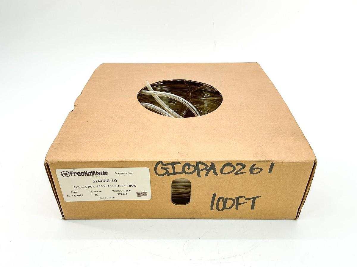 New Freelin-Wade 1D-006-10 Clear Tubing CLR 85A PUR .240 X .150 X 100FT