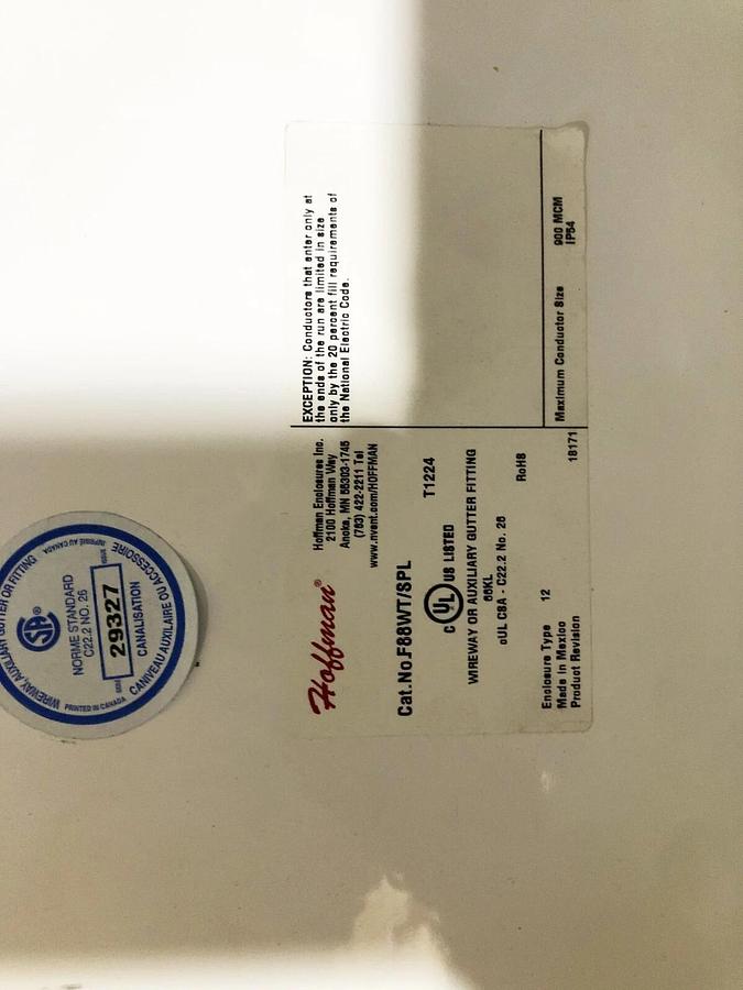 New Hoffman Nvent F88WT Tee-Feed Through 8" x 8" White Painted Steel T1224