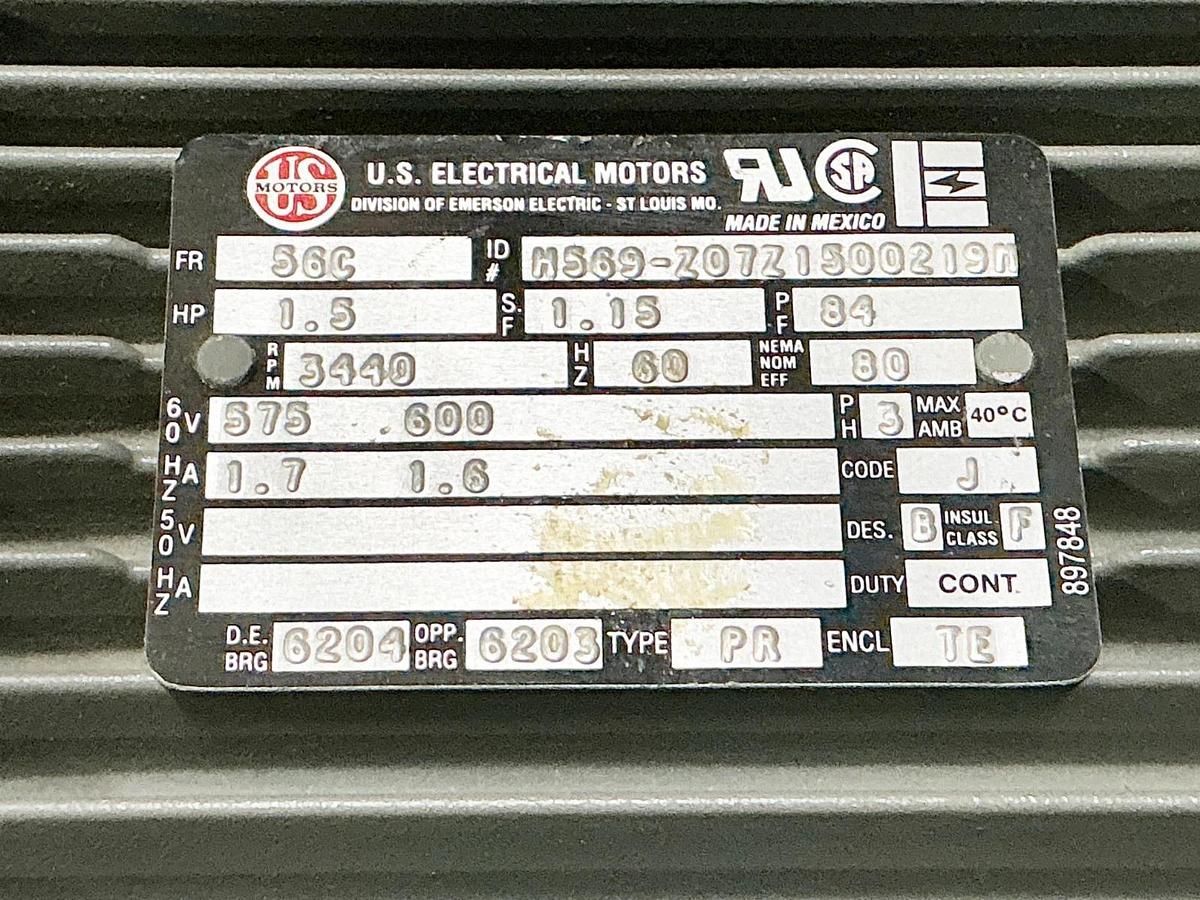 Used US Electrical Motors H569-Z07Z1500219M Electric Motor 1.5HP 575V 3440RPM 3PH 56C