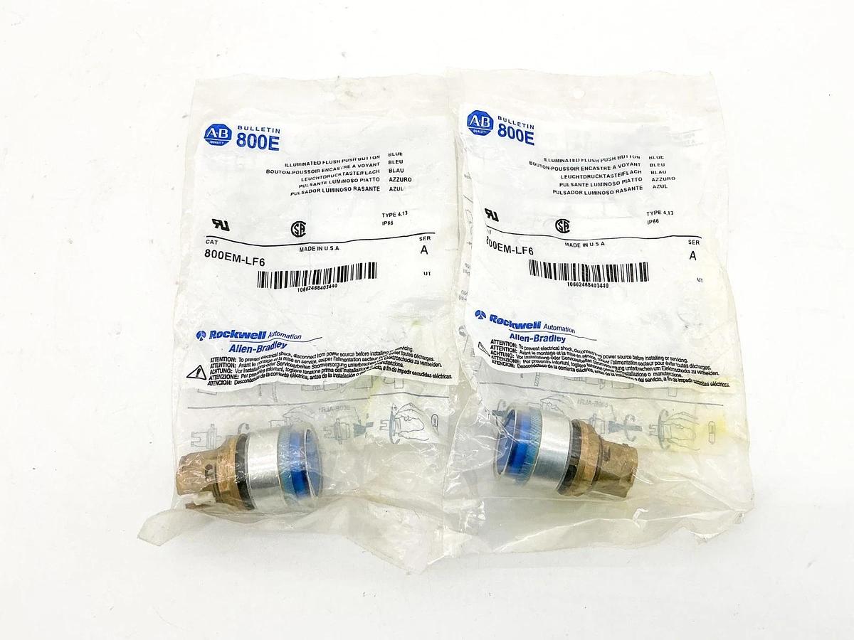 New Lot of 2 Allen Bradley 800EM-LF6 Illuminated Flush Push Button Blue Ser.A