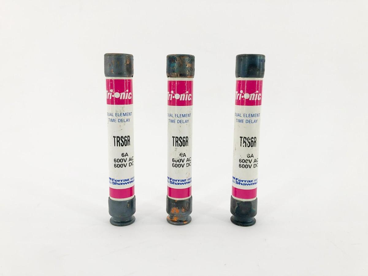 Used Lot of 3 Ferraz Shawmut TRS6R Time Delay Fuses 6A 600VAC/DC