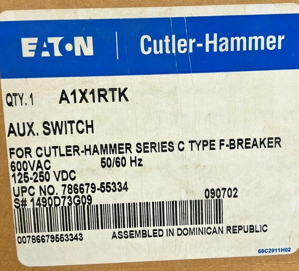 New Eaton Cutler-Hammer A1X1RTK Auxiliary Switch 600VAC 125/250VDC 50/60HZ