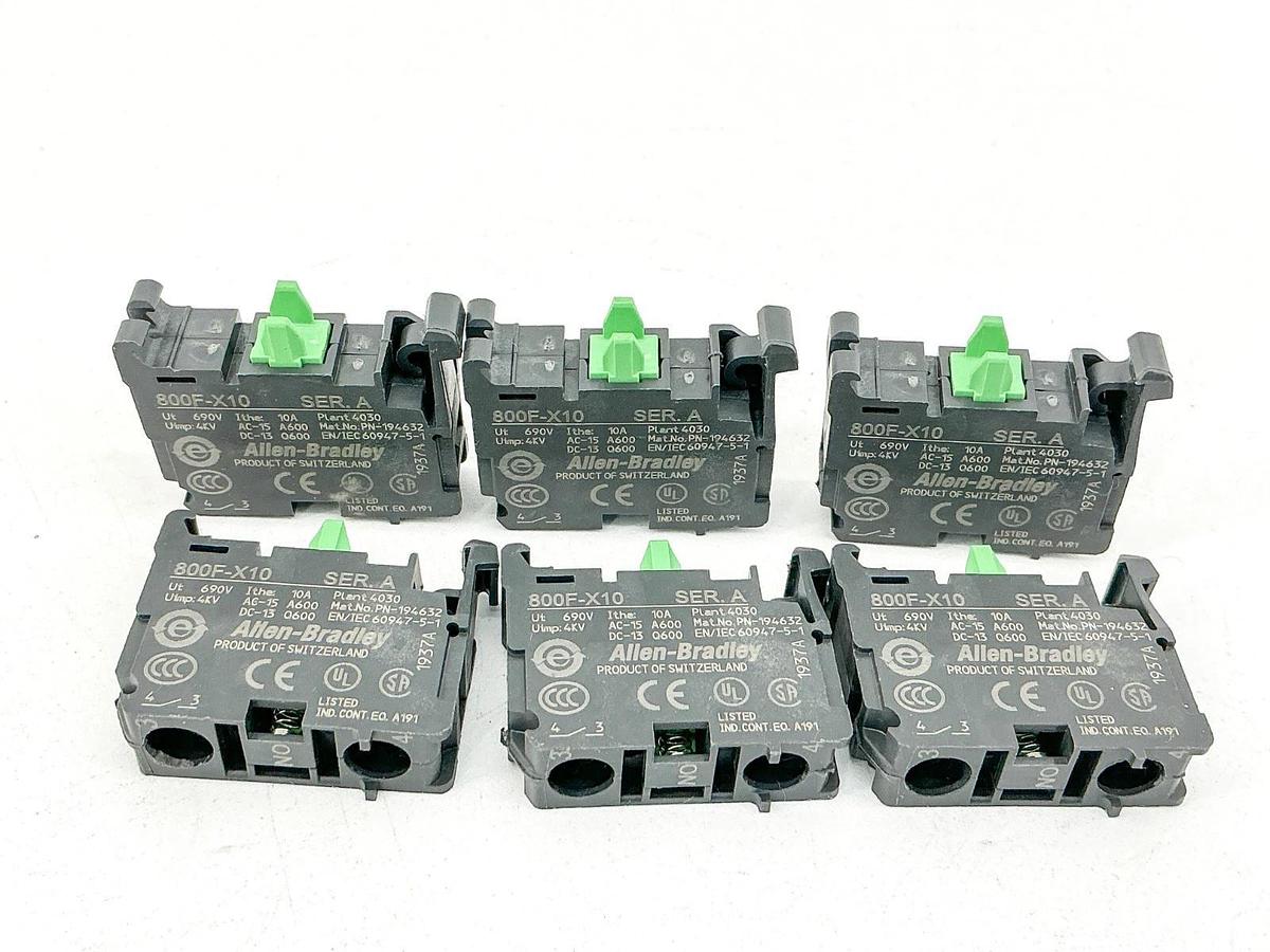 New Lot of 6 Allen Bradley 800F-X10 Contact Block 690V 10A Ser.A -No Box