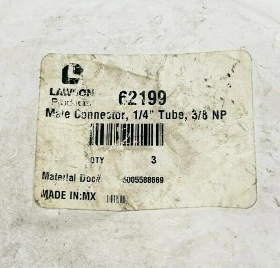 Lot of 3 New Lawson 62199 Male Connectors, 1/4" Tube, 3/8 NP
