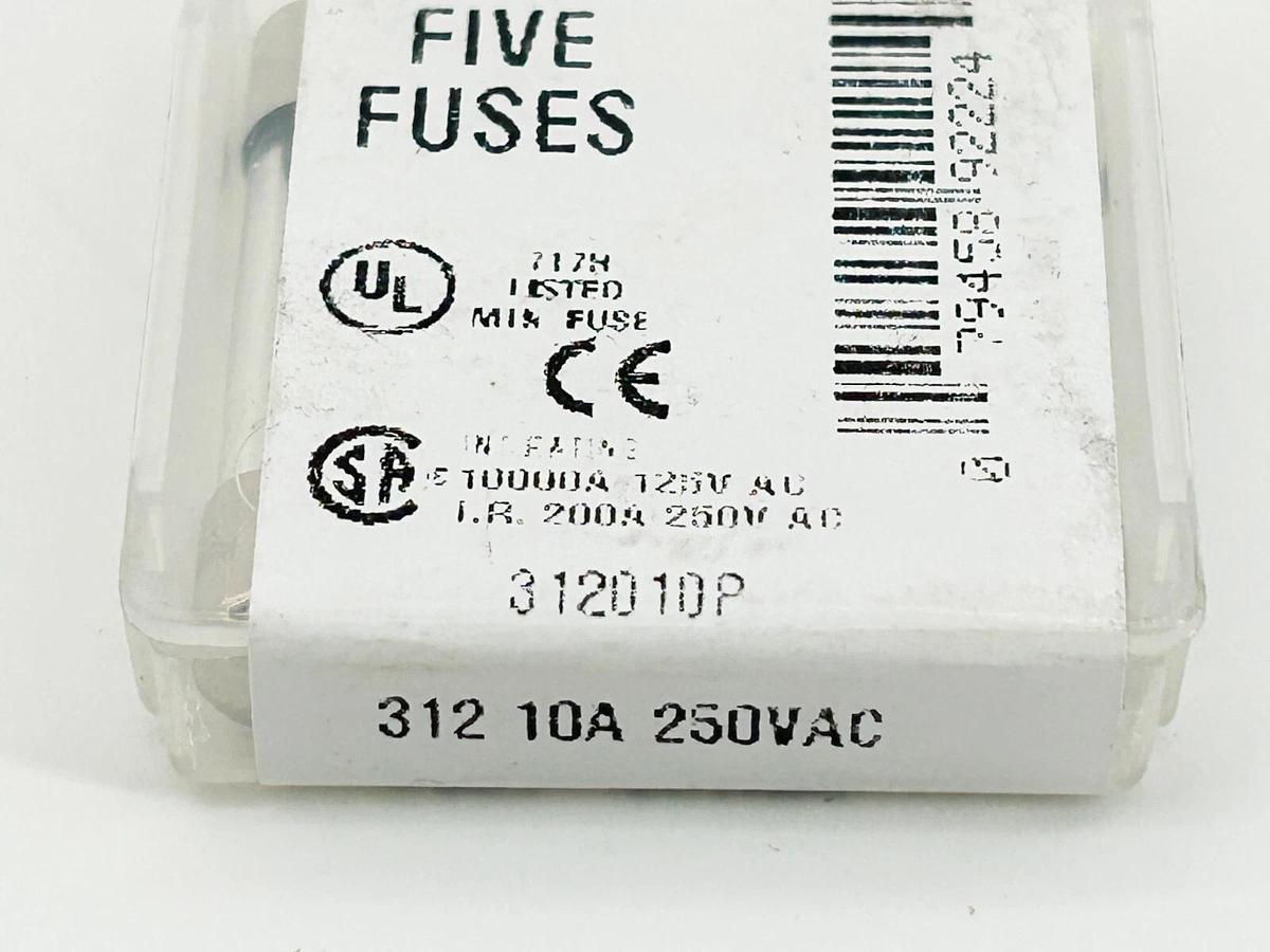 New Lot of 20 Littelfuse 312010P Glass Fuse 250V 10A