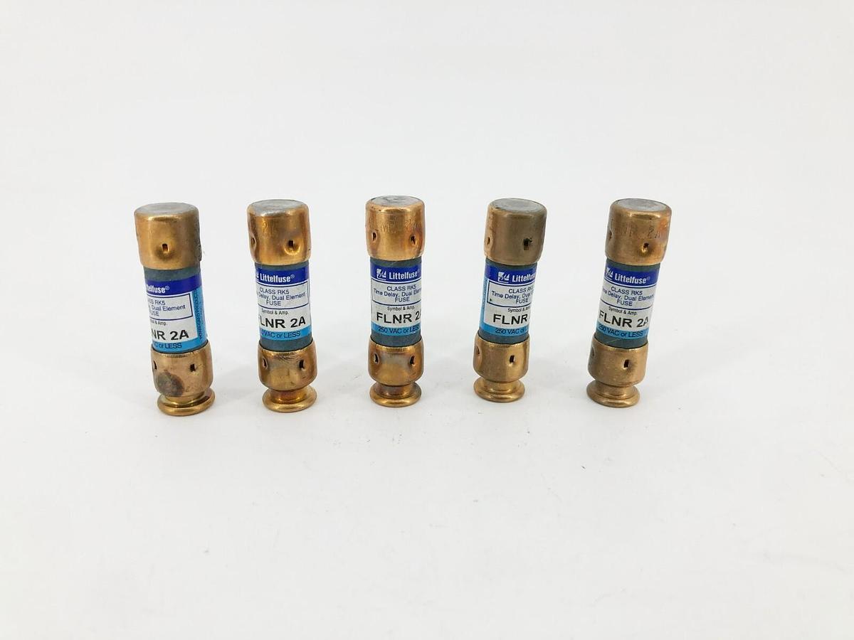 Lot of 5 New Littelfuse FLNR 2A Time Delay Fuses 250VAC 2A