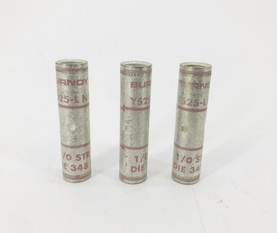 Lot of 3 New Burndy YS25 N100 Splice Connectors 1/0 STR Pink Die 348 Or 12