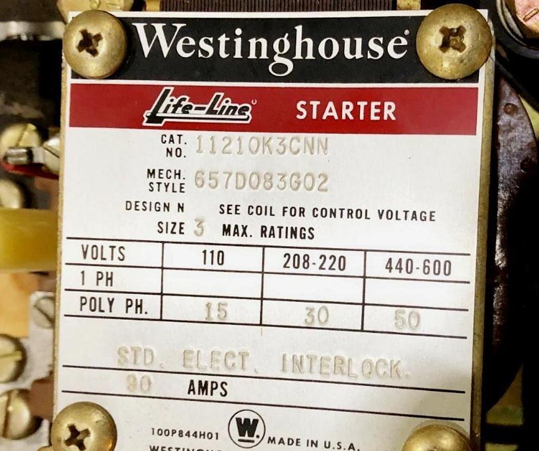 New Westinghouse 11210K3CNNE Life-Line Starter 600V Size 3 90A - No Box