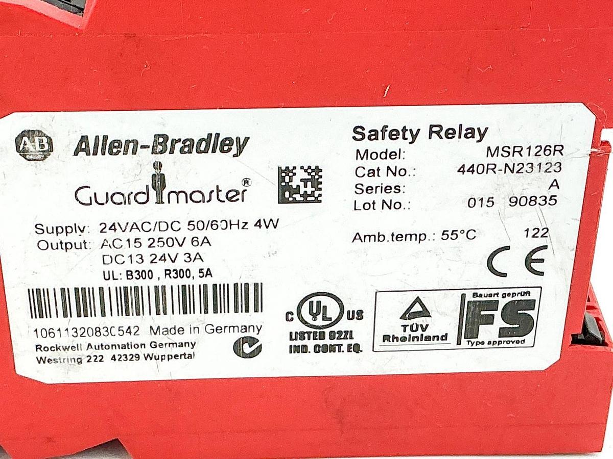 New Allen Bradley 440R-N23123 Guardmaster Safety Relay 24V 4W 6A MSR126R No Box