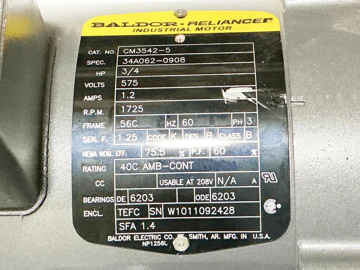 New Baldor CM3542-5 Electric Motor 3/4HP 575V 1.2A 1725RPM 34A062-0908