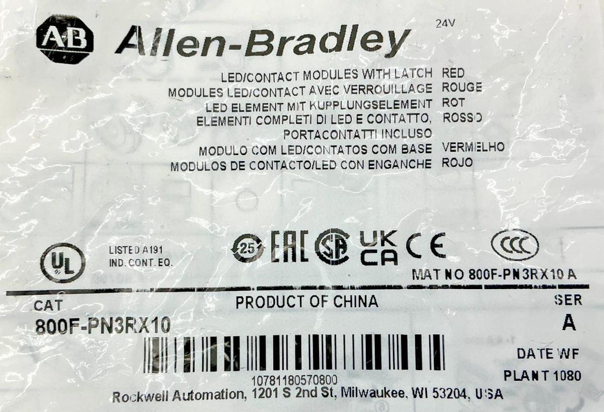 New Allen Bradley 800F-PN3RX10 Ser A LED Contact Modules w/ Latch Red 24V