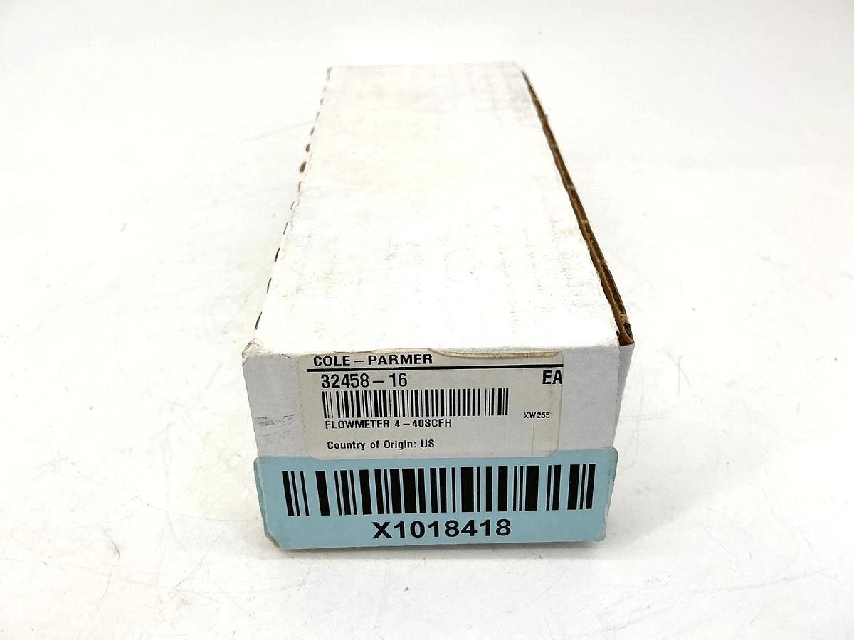 New Cole Parmer 32458-16 Flowmeter 4-40SCFH Air Acrylic Body 2520A4A33BNBN-CP