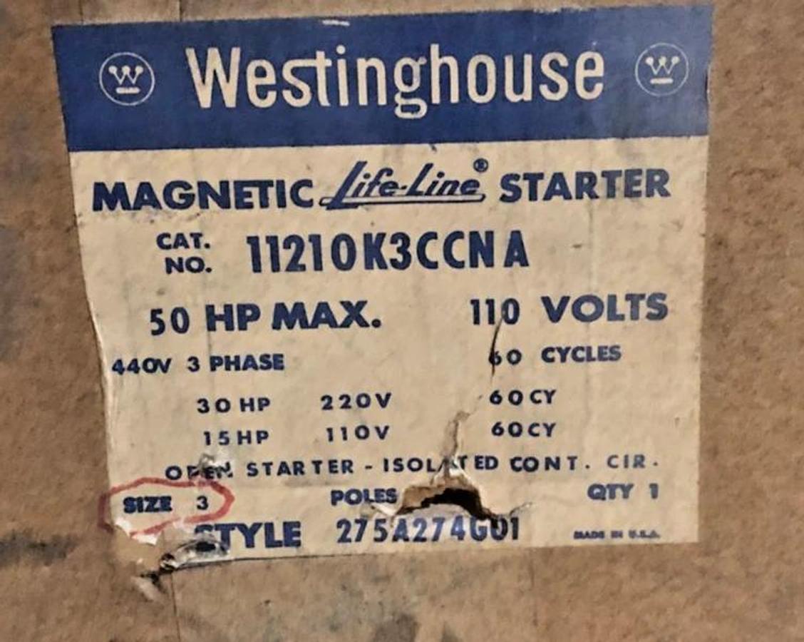Used Westinghouse 11210K3CCNA Life-Line Starter 50 HP 110V 90A Size 3 (As Is)