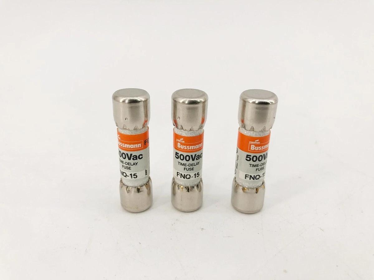 Box of 3 New Bussmann FNQ-15 Time Delay Fuses 15A 500VAC