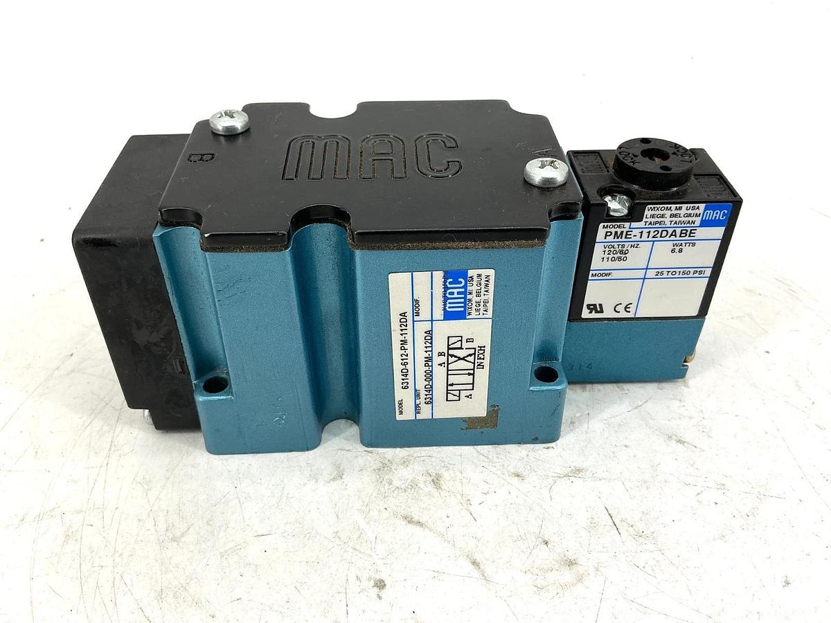 Used MAC Valves 6314D-612-PM-112DA Solenoid Valve Missing Base 6.8W 150PSI 110/120V